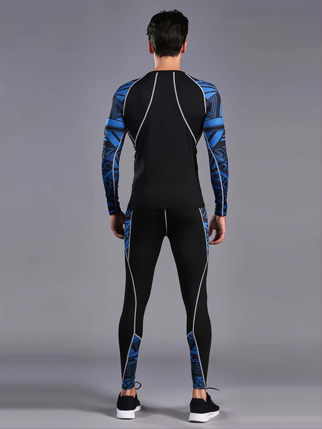 Men's Quick Dry Sports Tights Set with Long Sleeve Fitness Shirt