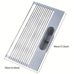 Stainless Steel Roll Up Dish Drying Rack with Utensil Holder