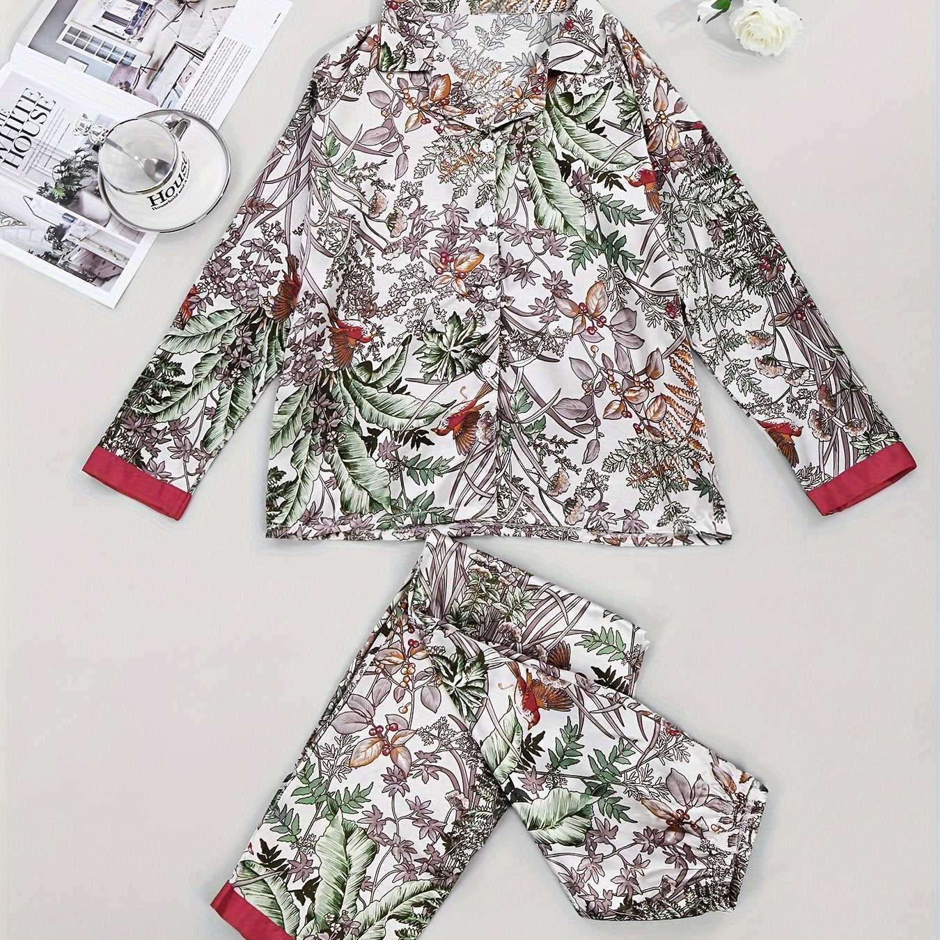 Floral Pajama Set Long Sleeve Top & Pants