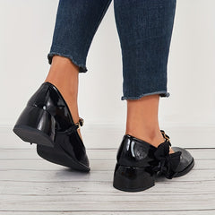 Women's Bowknot Mary Jane Chain Strap Round Toe Chunky Low Heels