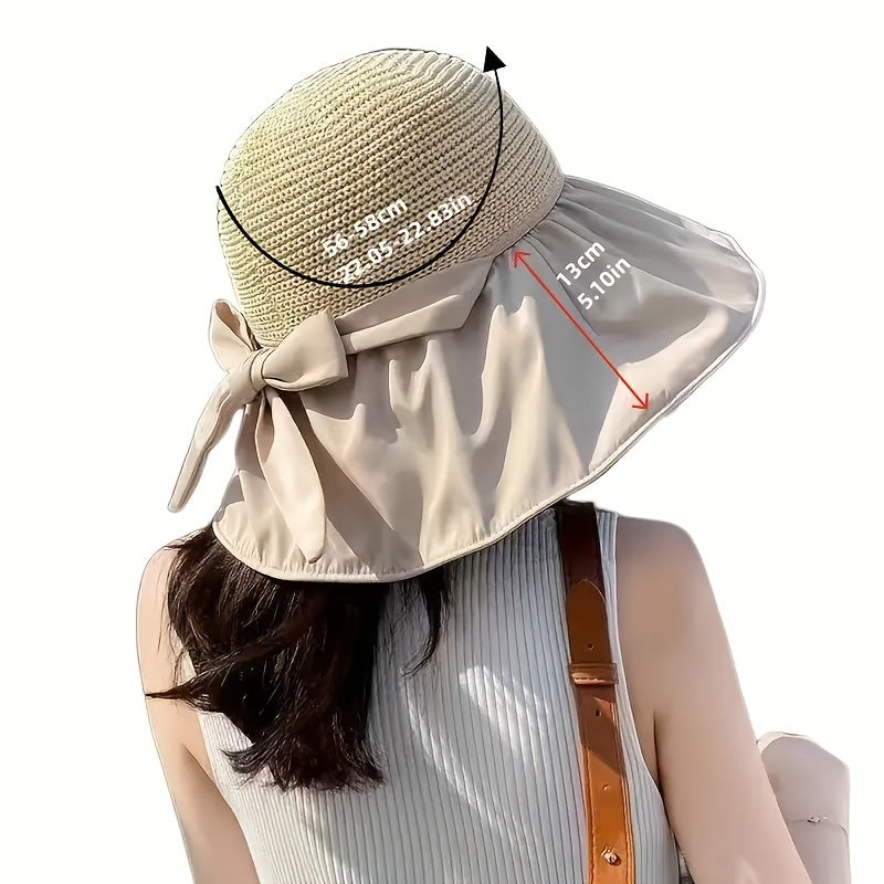 Wide Brim Bow Sun Hat Women Casual Sunscreen Bucket Hat UV Protection
