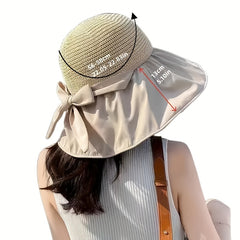 Wide Brim Bow Sun Hat Women Casual Sunscreen Bucket Hat UV Protection