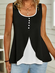Button Front Crew Neck Tank Top Women's Summer Clothing