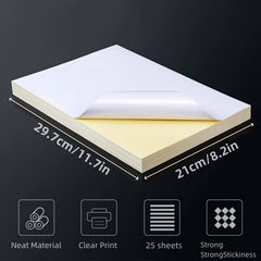 25 Sheets Label Printing Paper A4 Stickers for Laser Inkjet Printers