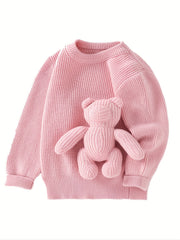 Boys Pullover Sweaters Kids Toddlers Long Sleeve Knit Bear Decor Sweaters