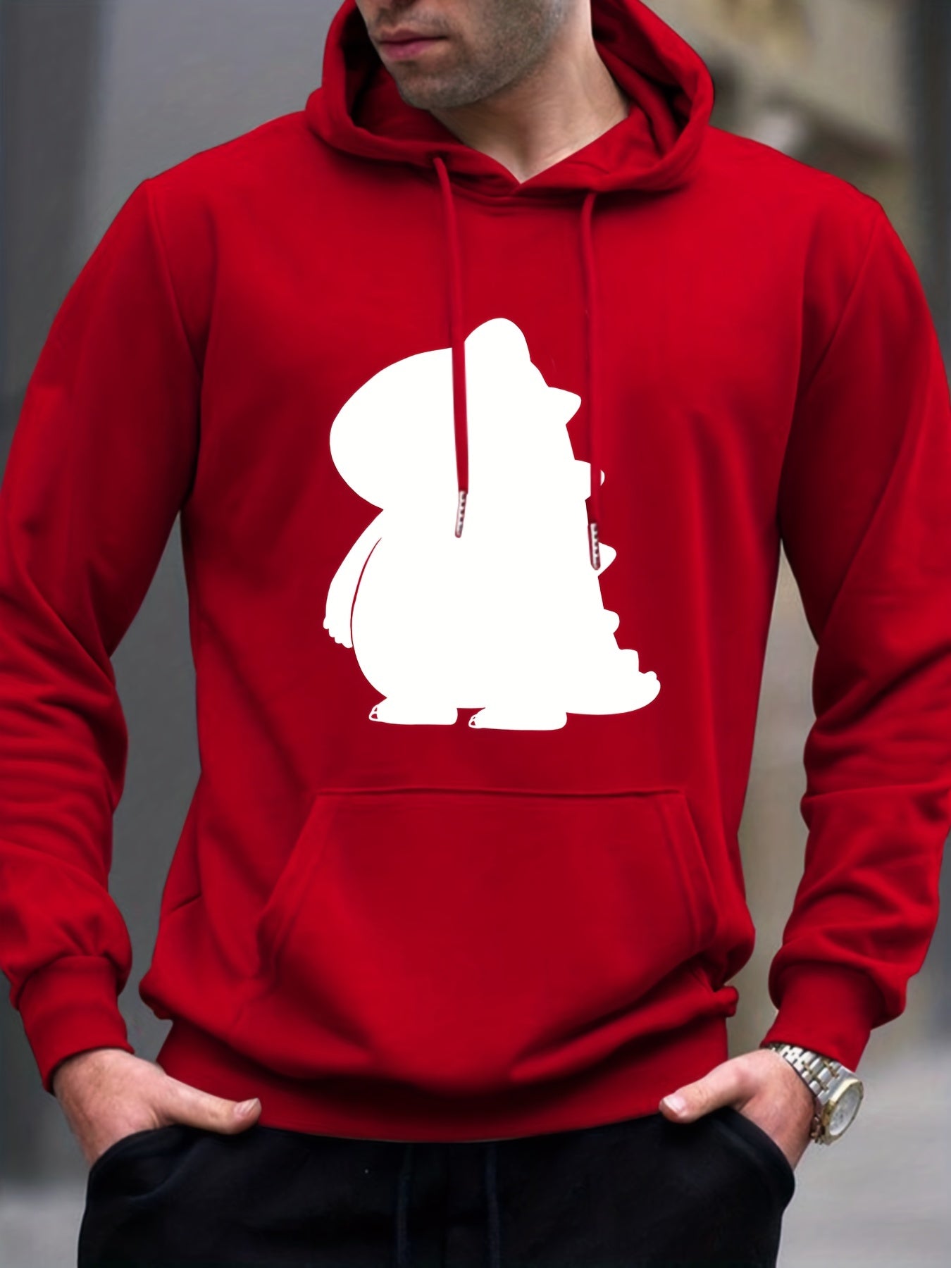 Dino Print Hoodie for Men - Casual Graphic Pullover Sweatshirt
