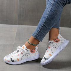 Halloween Pumpkin & Spider Web Print Running Shoes