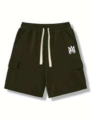 Men's Solid Comfy Cargo Shorts Summer Elastic Waist Drawstring