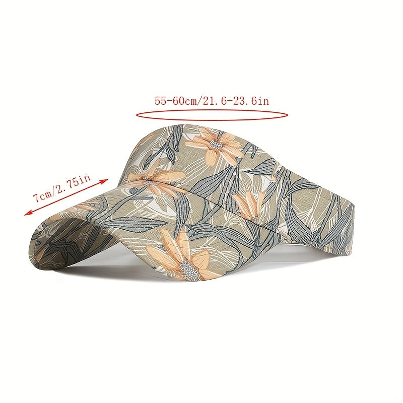 Flower Print Ponytail Visor Hat Vintage Cotton Sun Hat