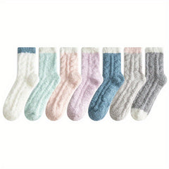 7 Pairs Colorblock Fuzzy Socks Soft & Warm Women's Stockings