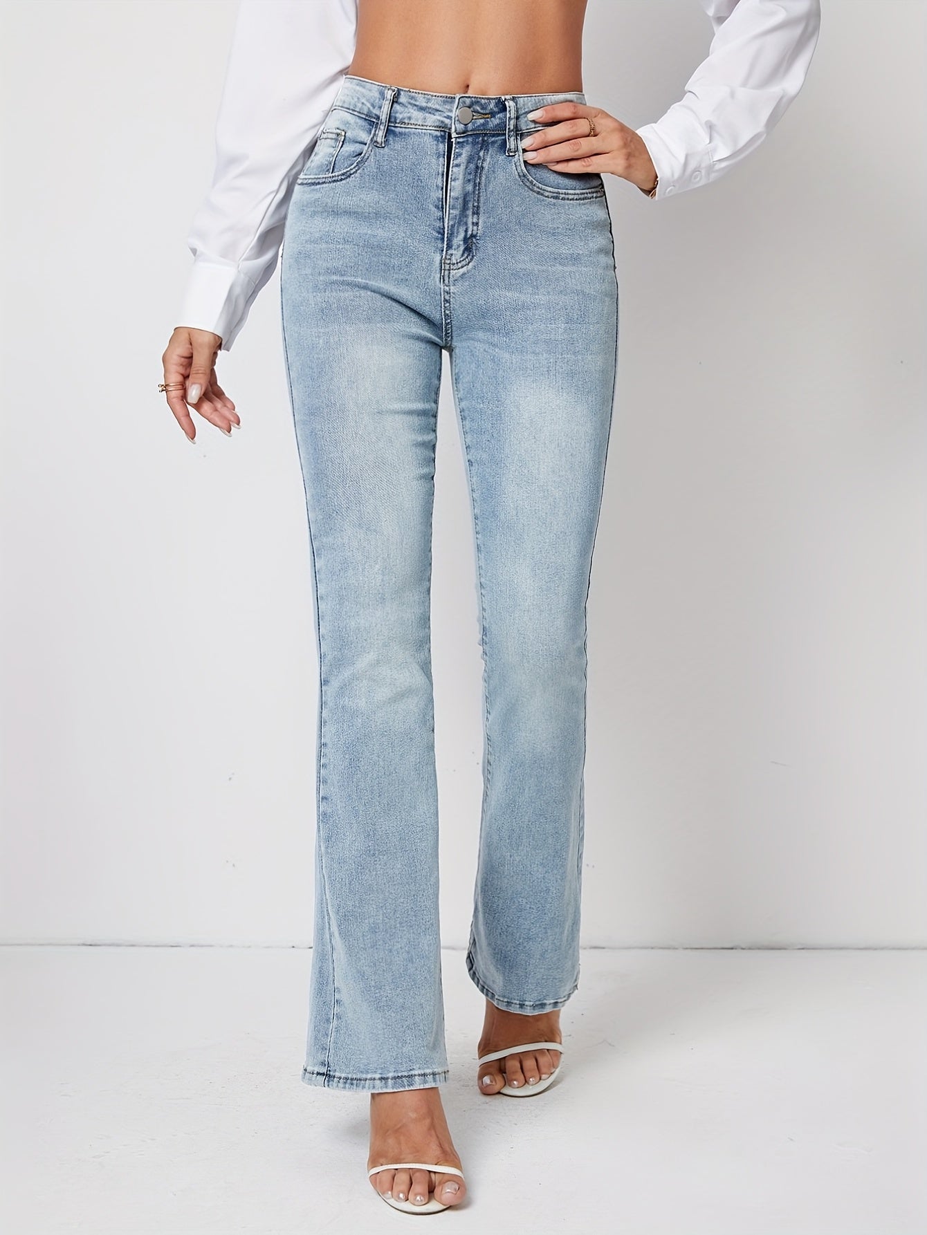 Stretchy Bootcut Slash Pocket Bell Bottoms Denim Pants