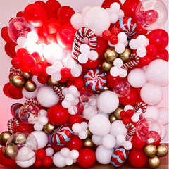 142pcs Christmas Balloon Arch Garland Kit - Red Golden Candy Cane Balloons