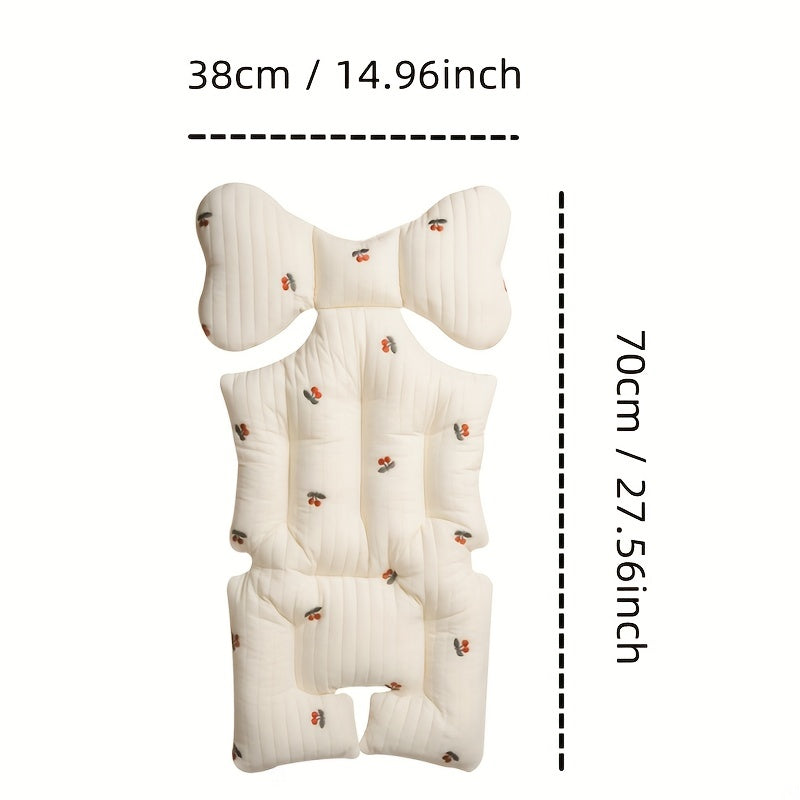 Stroller Seat Pad Baby Embroidered Cotton Pad, Breathable Cotton Cloth Grid