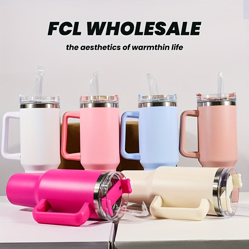 6pcs 40oz Car Cup w/ Handle & Straw 304 Stainless Steel Vacuum Water Bottle