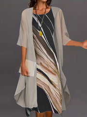 Women's Plus Marble Print Tank Dress & Sleeve Cover Up Set