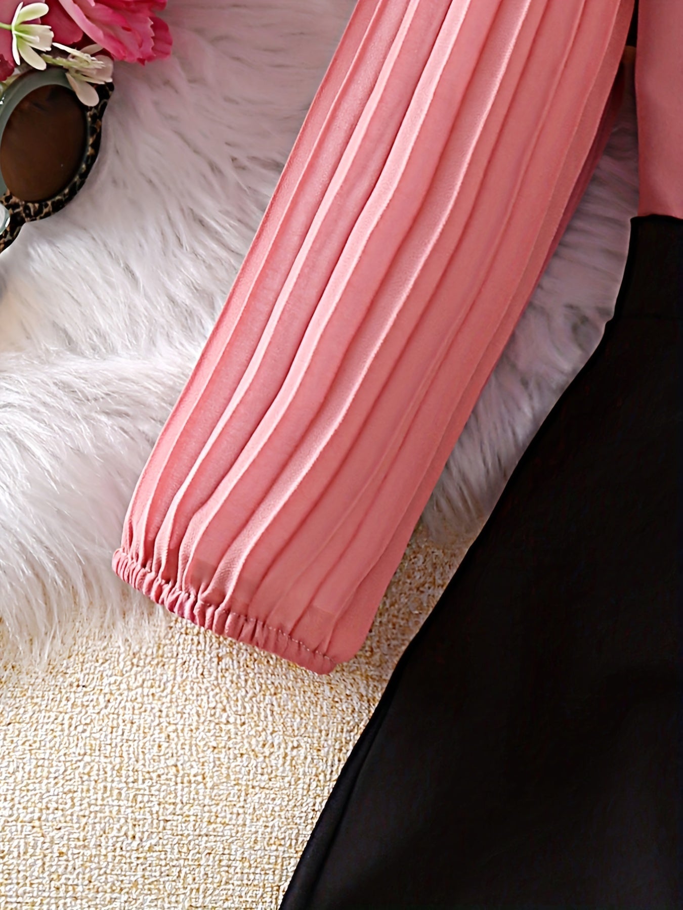 Girl's Pleated Top & Skirt Set Casual Outfits for Spring