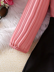 Girl's Pleated Top & Skirt Set Casual Outfits for Spring