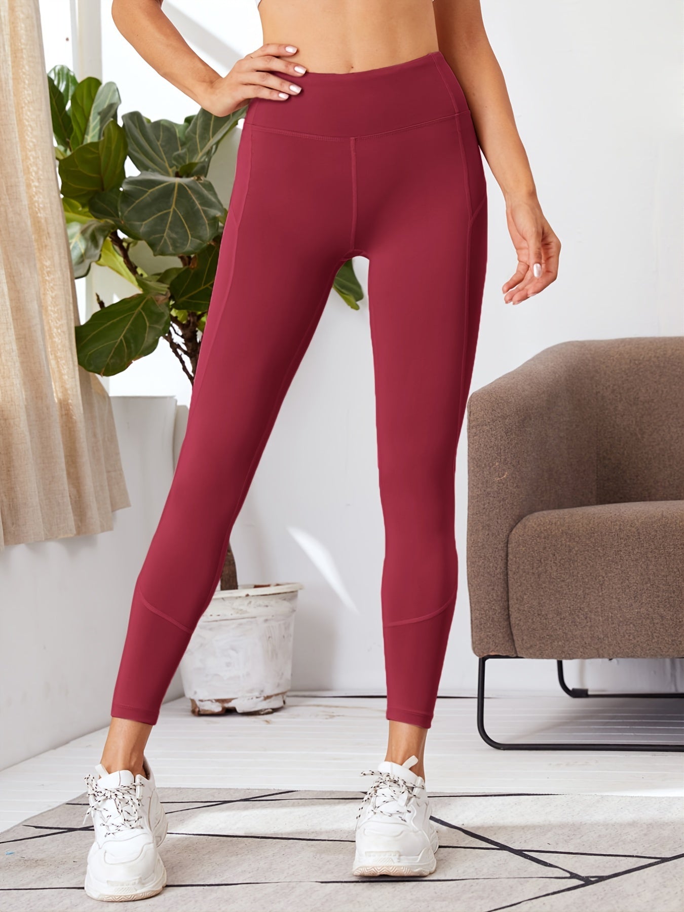 Red High Waist Yoga Leggings for Sweat Workouts