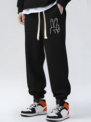 V sign Print Men's Sweatpants Casual Drawstring Jogger