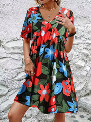 Women's Floral Print V-Neck Mini Dress
