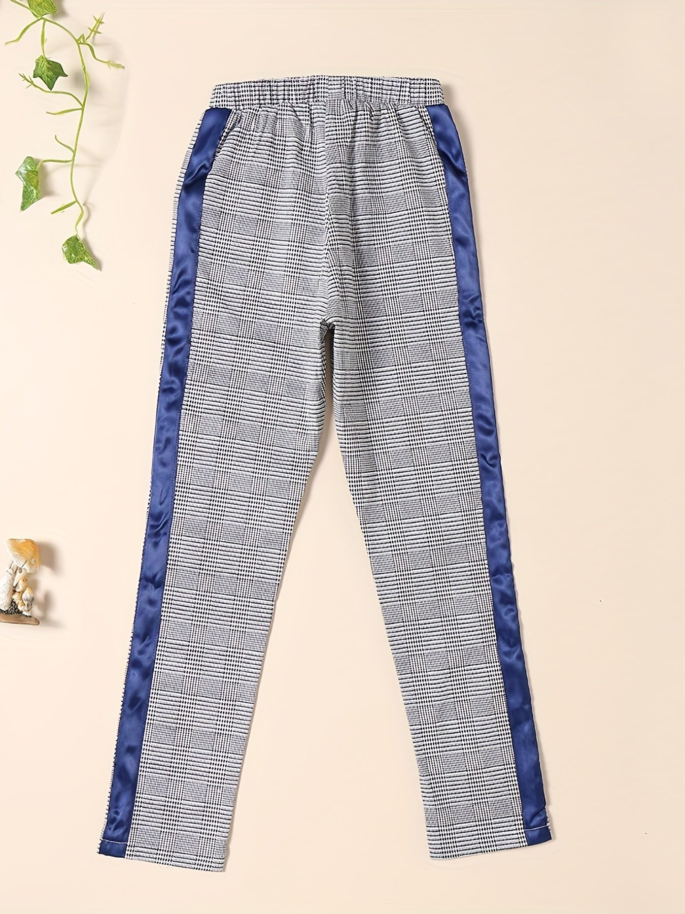 Girls Plaid Print Casual Pants Trousers Elastic Waist Ankle Length