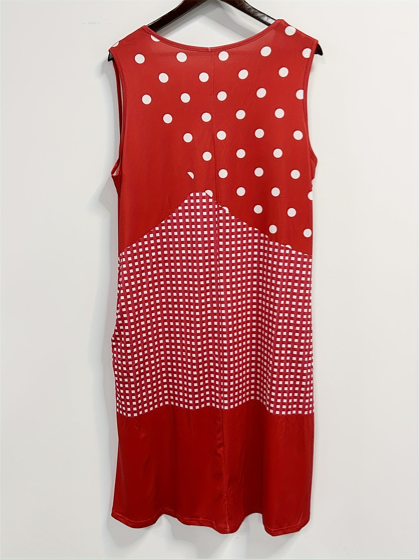 Colorblock Dot Print Tank Dress With Pockets