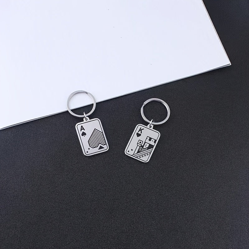Creative Stainless Steel Playing Card Keychain Keyring Small Gift