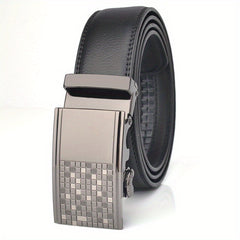 Plaid Buckle Men's Belt Cowhide Strap Male Automatic Buckle Belts