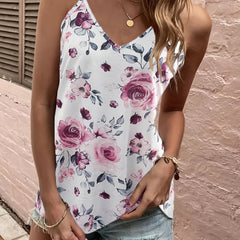 Floral Print Tank Top with Chain Strap