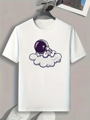 Men's Astronaut Cloud Print Slim Fit Tee for Spring Summer