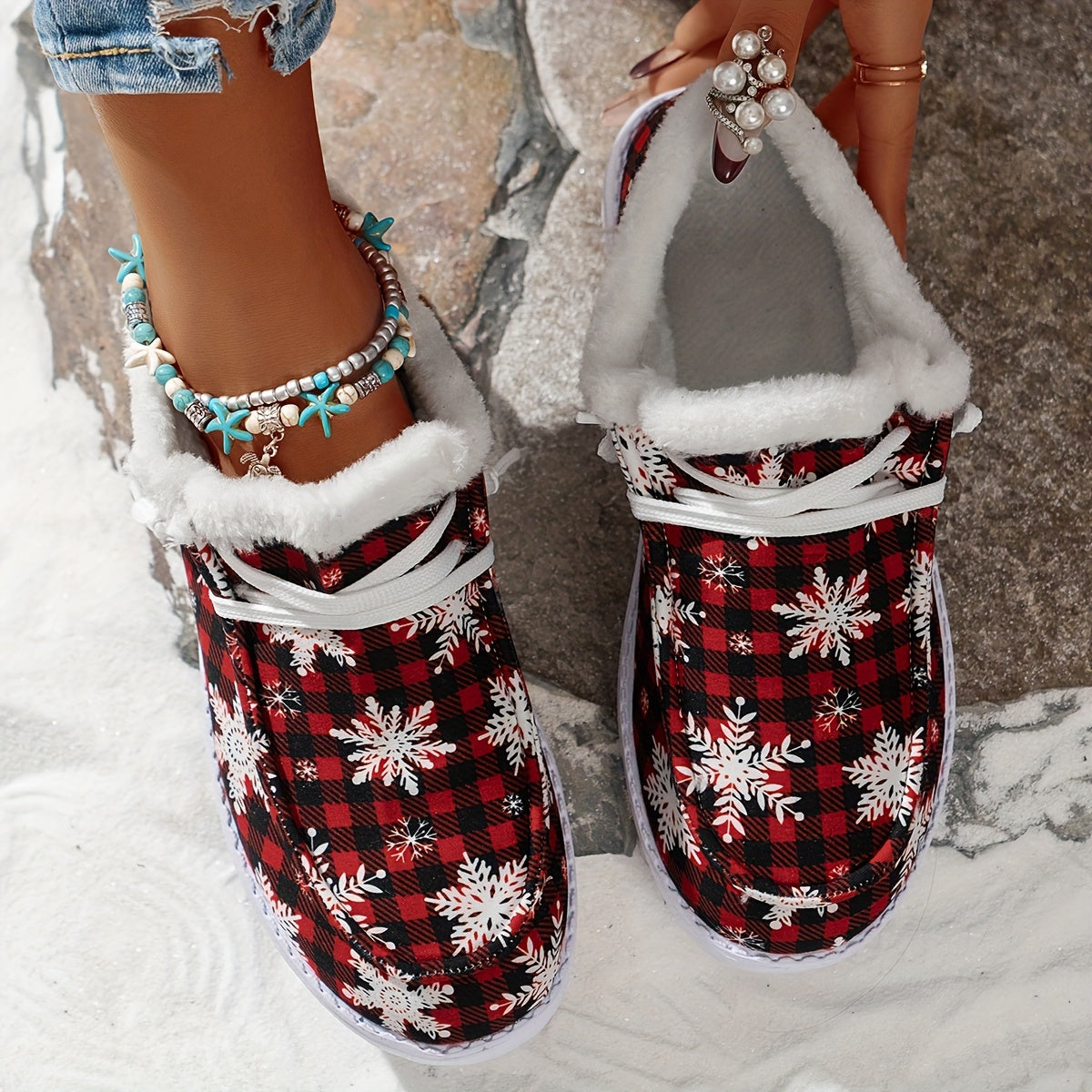 Christmas Elements Pattern Warm Flat Shoes Non slip Snow Sneakers