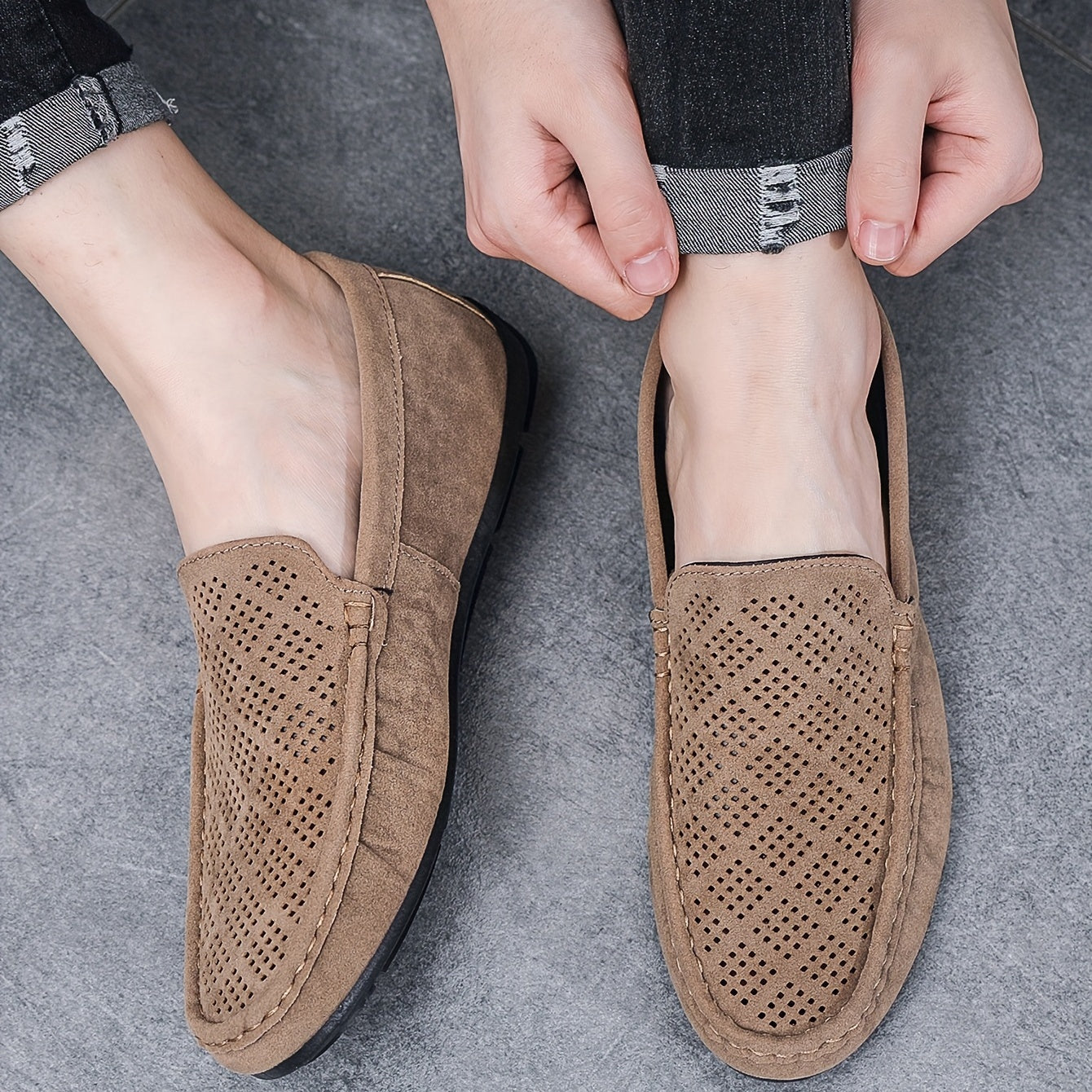 Men's Moc Toe Loafer Shoes Non slip Slip On Dotted Diamond Moccasin Shoes