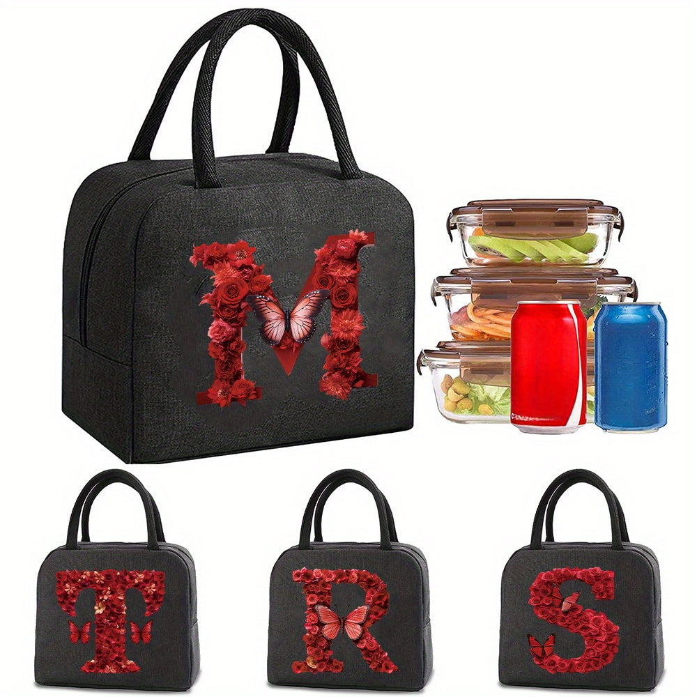 Red Rose & Butterfly Insulated Lunch Bag Waterproof Tote for School Office Picni