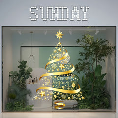 Golden Christmas Tree Window Stickers