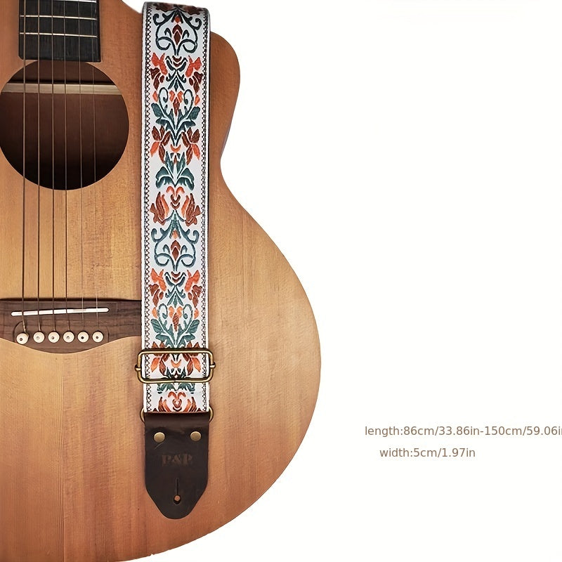 Adjustable Guitar Strap with Embroidered Design