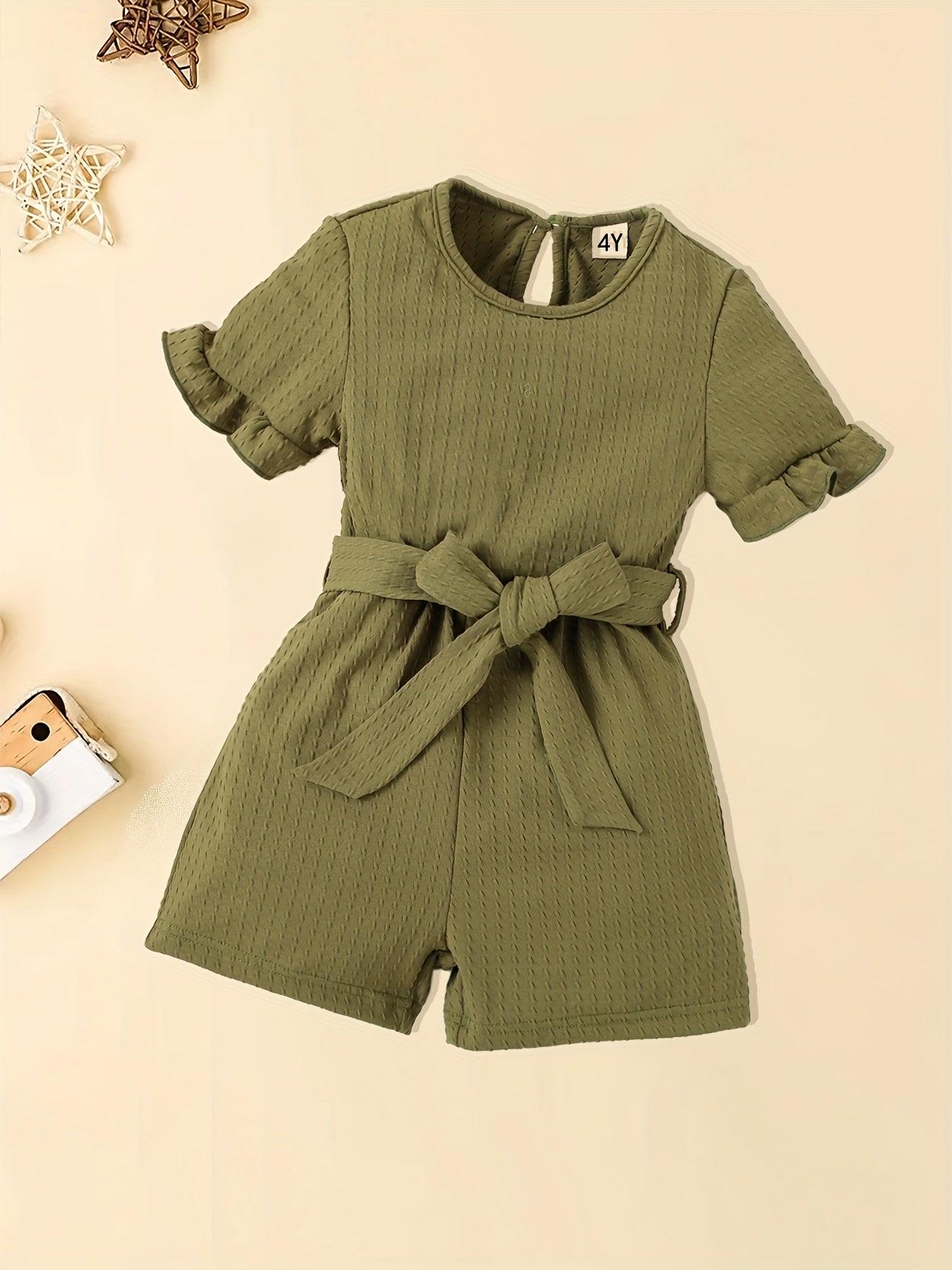 Girl's Back Buckle Jumpsuit with Belt - Summer Clothes