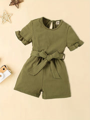 Girl's Back Buckle Jumpsuit with Belt - Summer Clothes