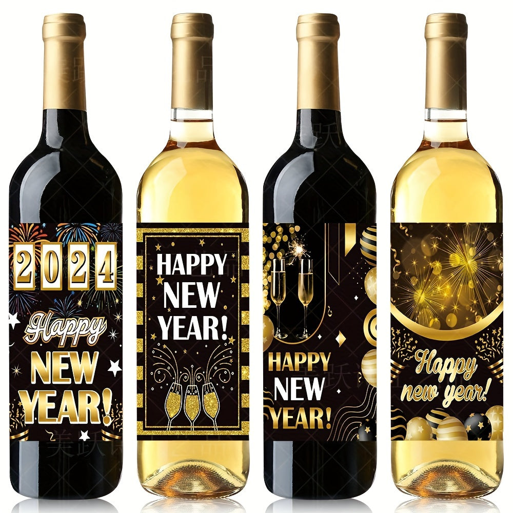 8pcs Happy New Year Wine Bottle Stickers Self-adhesive Party Decoration