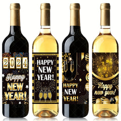 8pcs Happy New Year Wine Bottle Stickers Self-adhesive Party Decoration