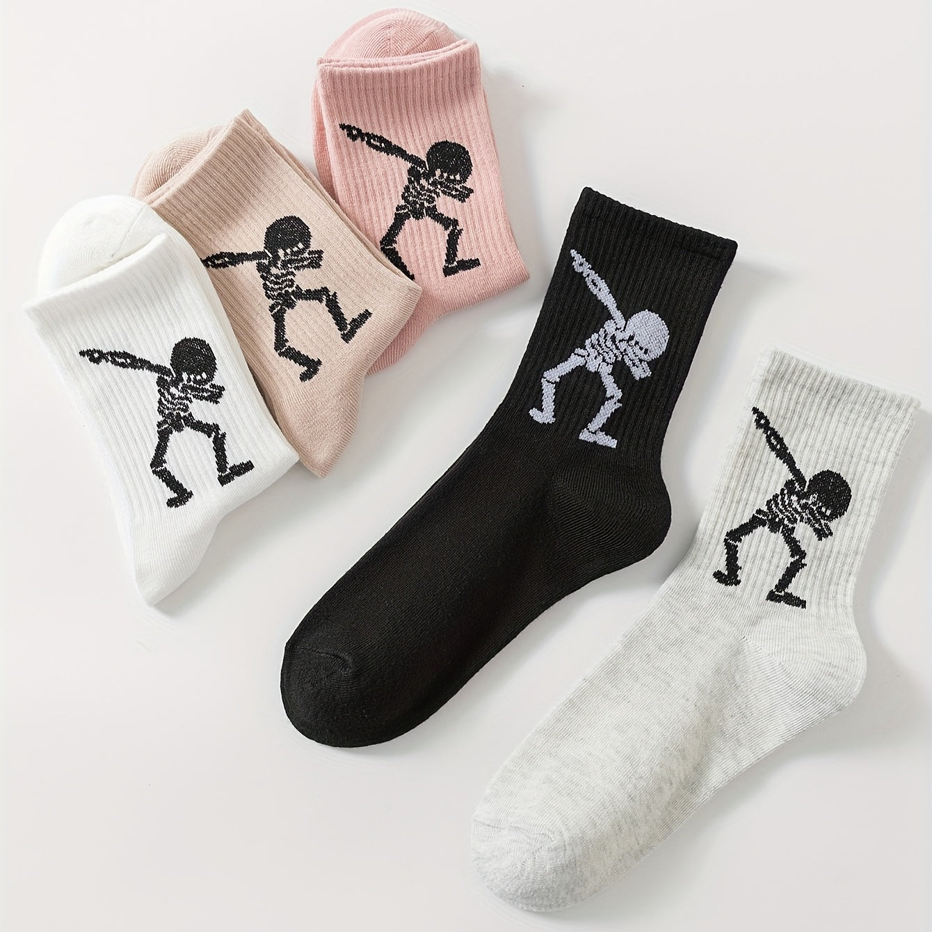 5 Pairs Skull Print Socks Women's Mid Tube Stockings