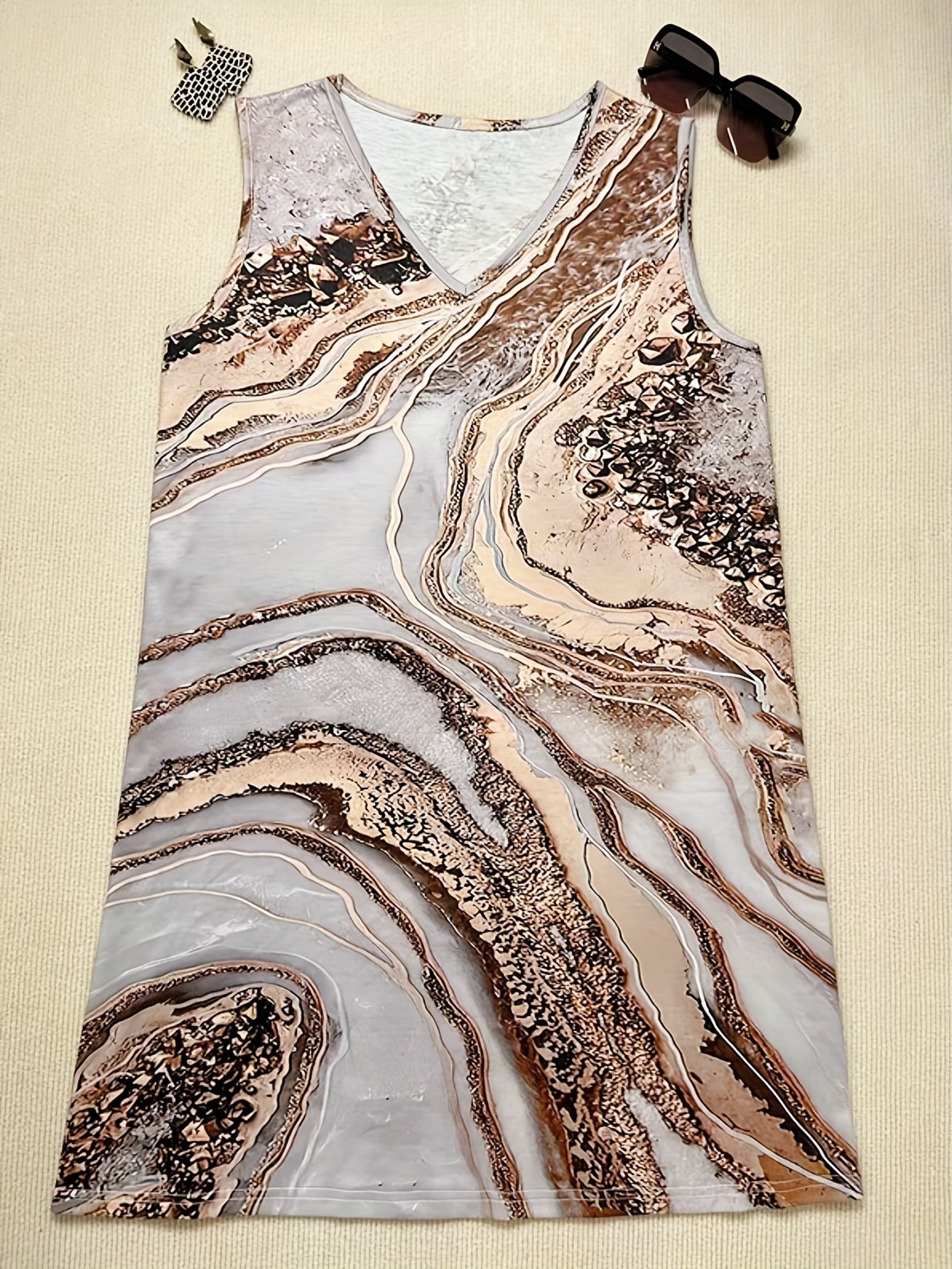 Marble Print V Neck Tank Dress