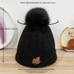 Women's Winter Beanie Hat With Pom Pom Velvet Knitted Hat