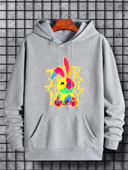 Men's Graffiti Bunny Graphic Hoodie Breathable Hooded Sweatshirt