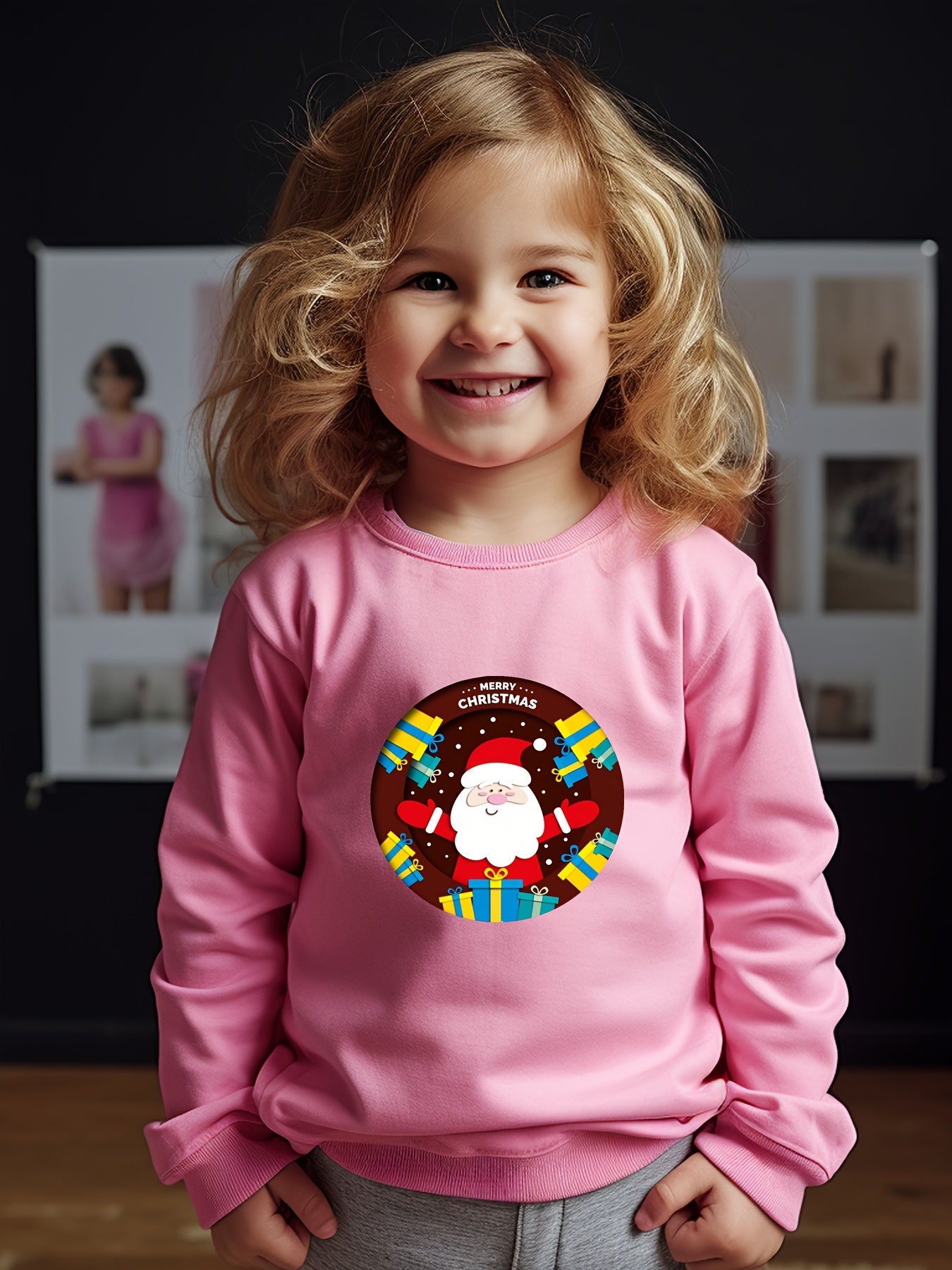 Christmas Santa Graphic Crew Neck Long Sleeve Sweatshirt Kids