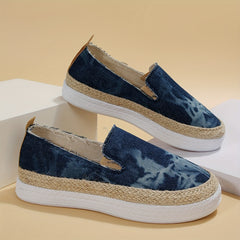 Women's Denim Platform Espadrille Sneakers Slip On Flat Low Top Shoes