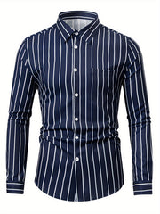 Stripe Pattern Men's Long Sleeve Shirt For Summer Autumn