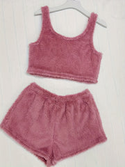 Cozy Fleece Loungewear Set: Long Sleeve Top, Tank Top & Shorts