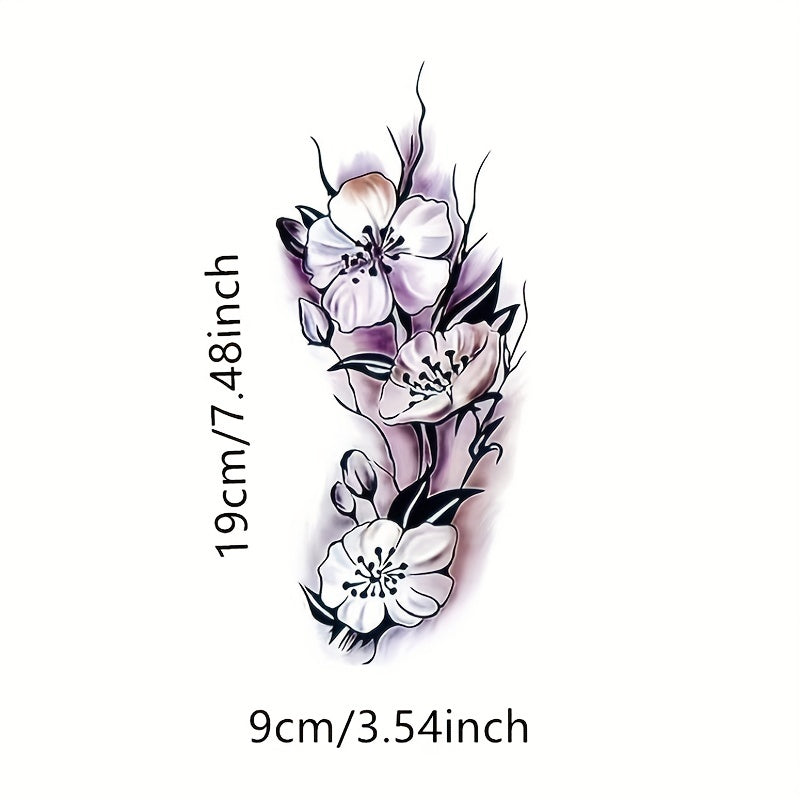 Dark Plain Flower And Plum Waterproof Tattoo Stickers