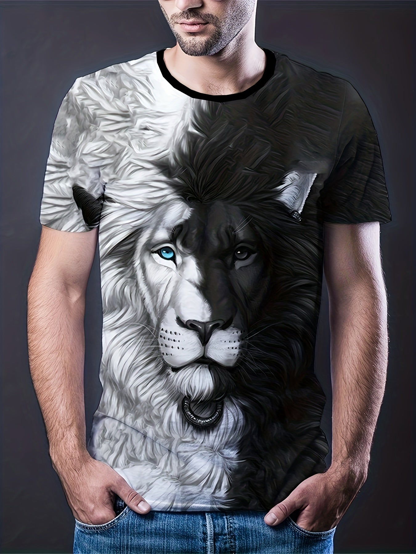 Men's Lion Graphic Tee for Summer Outdoor Activities