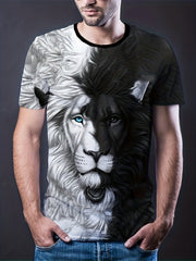 Men's Lion Graphic Tee for Summer Outdoor Activities